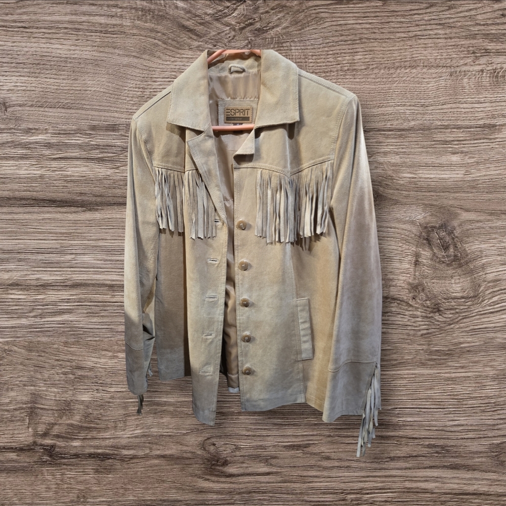 Esprit Beige Nylon Lined Jacket Upcycled Custom Horse theme. - Picture 3 of 6